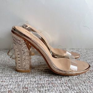 Clear & gold strap up chunky heels